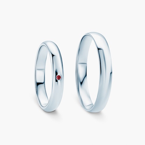 Obrączki Fairytale: białe złoto, rubin, półokrągłe, 3 mm i 4 mm